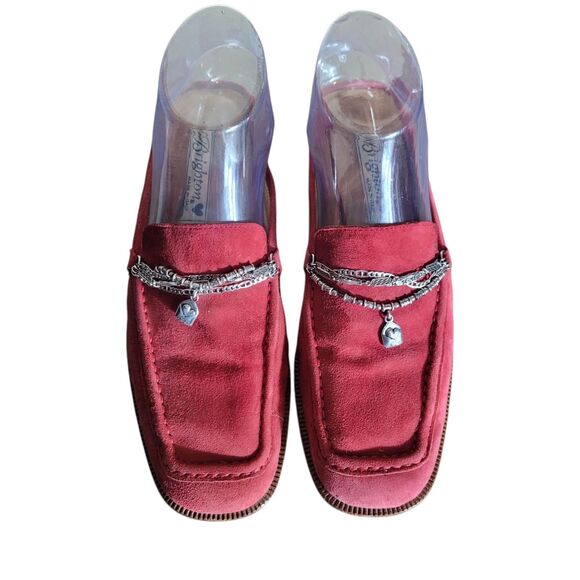 Brighton Suede Leather Slip On Mules Women's 7.5 Red Silver Charm Made in Italy - Picture 1 of 11